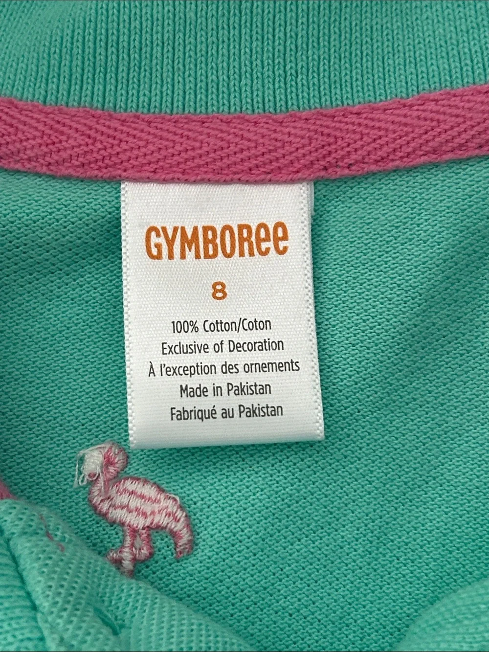 Boys Gymboree Mint Green Poo Golf Shirt Pink Tropical Flamingo Embroidery